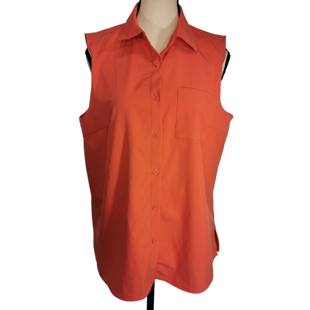 Gaiam Sleeveless Button Front Blouse in Coral Orange - Sz M